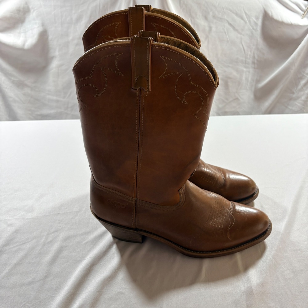 Dingo Western Cowboy Boots Mens 12 D Brown Leather Made in USA Stitch Detail - Picture 2 of 10